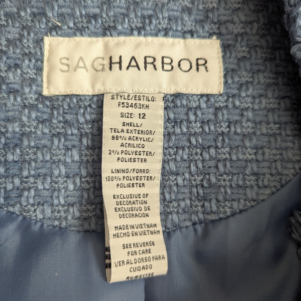 VTG 90s Sag Harbor Blue Multi Tweed 3/4 Length Lined Blazer Coat Women's 12 - Picture 2 of 11